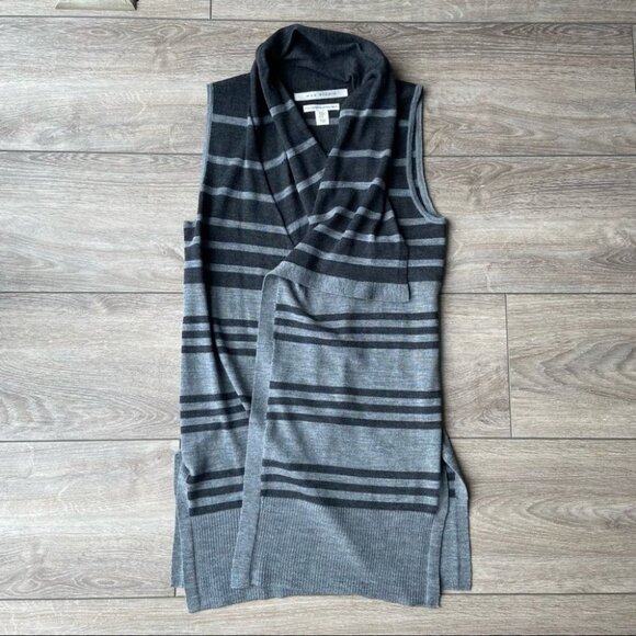 Max Studio Striped Extra Fine Merino Wool Sleeveless Cardigan - Picture 4 of 14